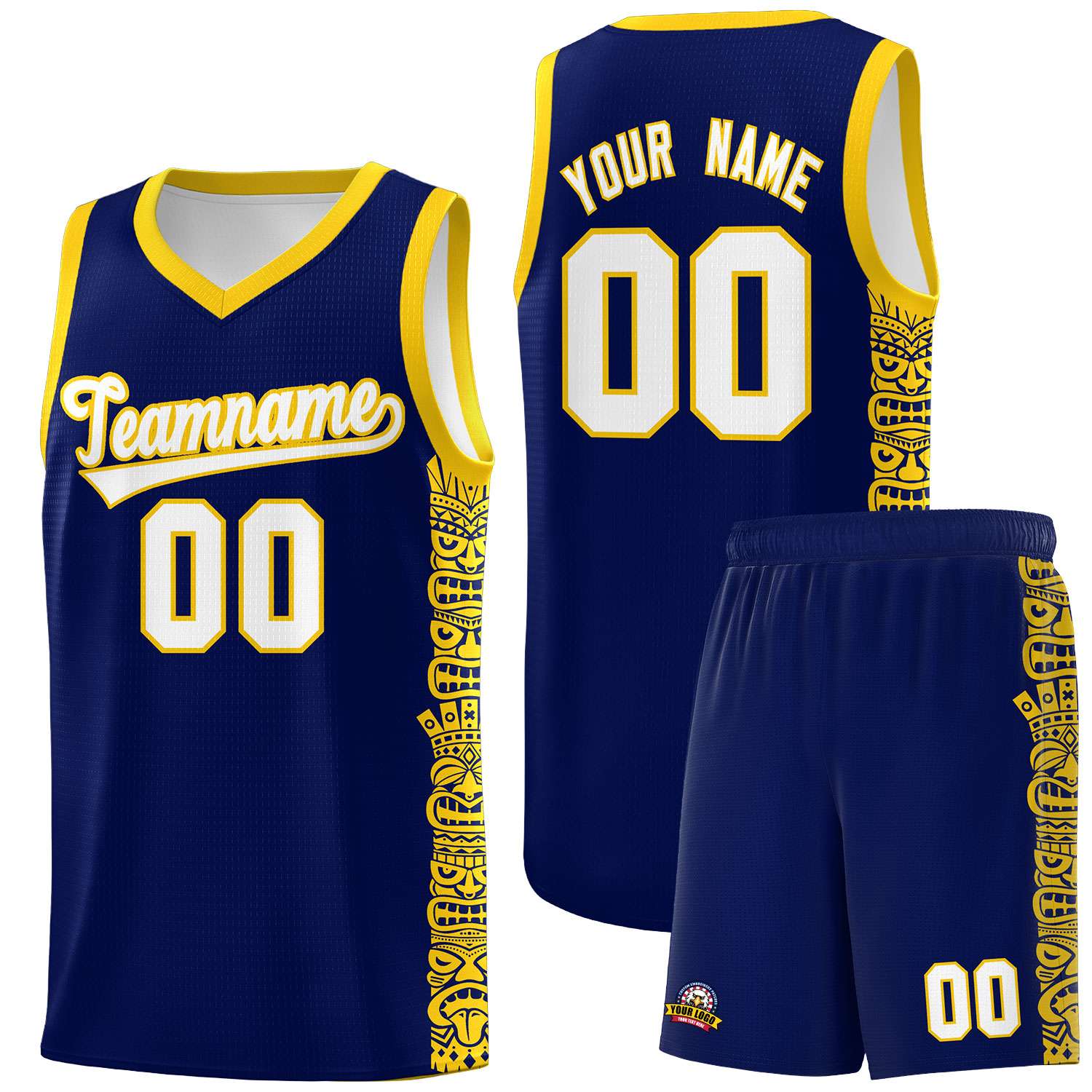 Custom Navy Gold Personalized Indians Pattern Sets Sports Uniform Basketball Jersey