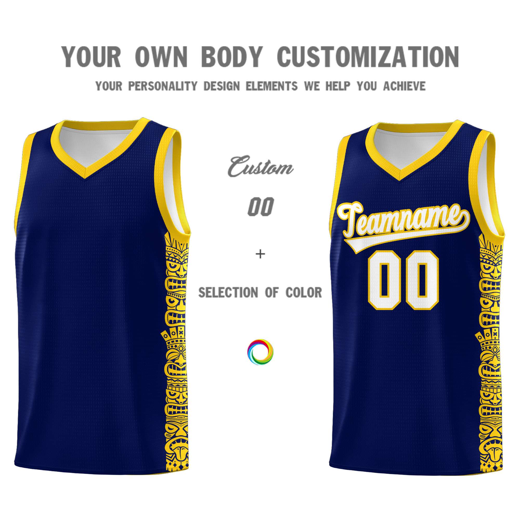 Custom Navy Gold Personalized Indians Pattern Sets Sports Uniform Basketball Jersey