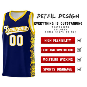 Custom Navy Gold Personalized Indians Pattern Sets Sports Uniform Basketball Jersey