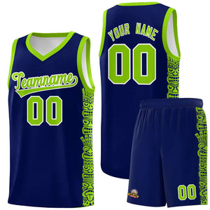 Custom Navy Neon Green Personalized Indians Pattern Sets Sports Uniform Basketball Jersey