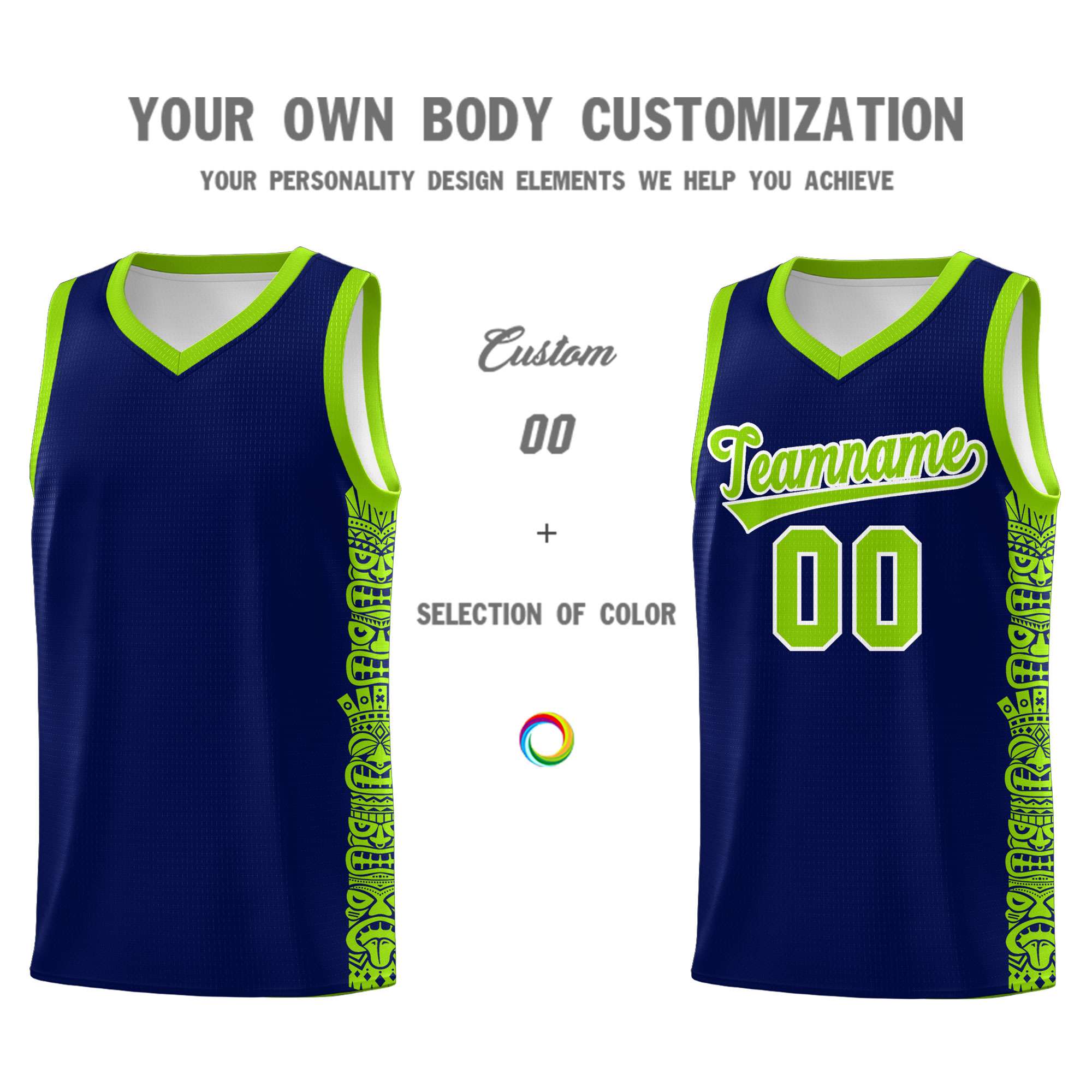 Custom Navy Neon Green Personalized Indians Pattern Sets Sports Uniform Basketball Jersey