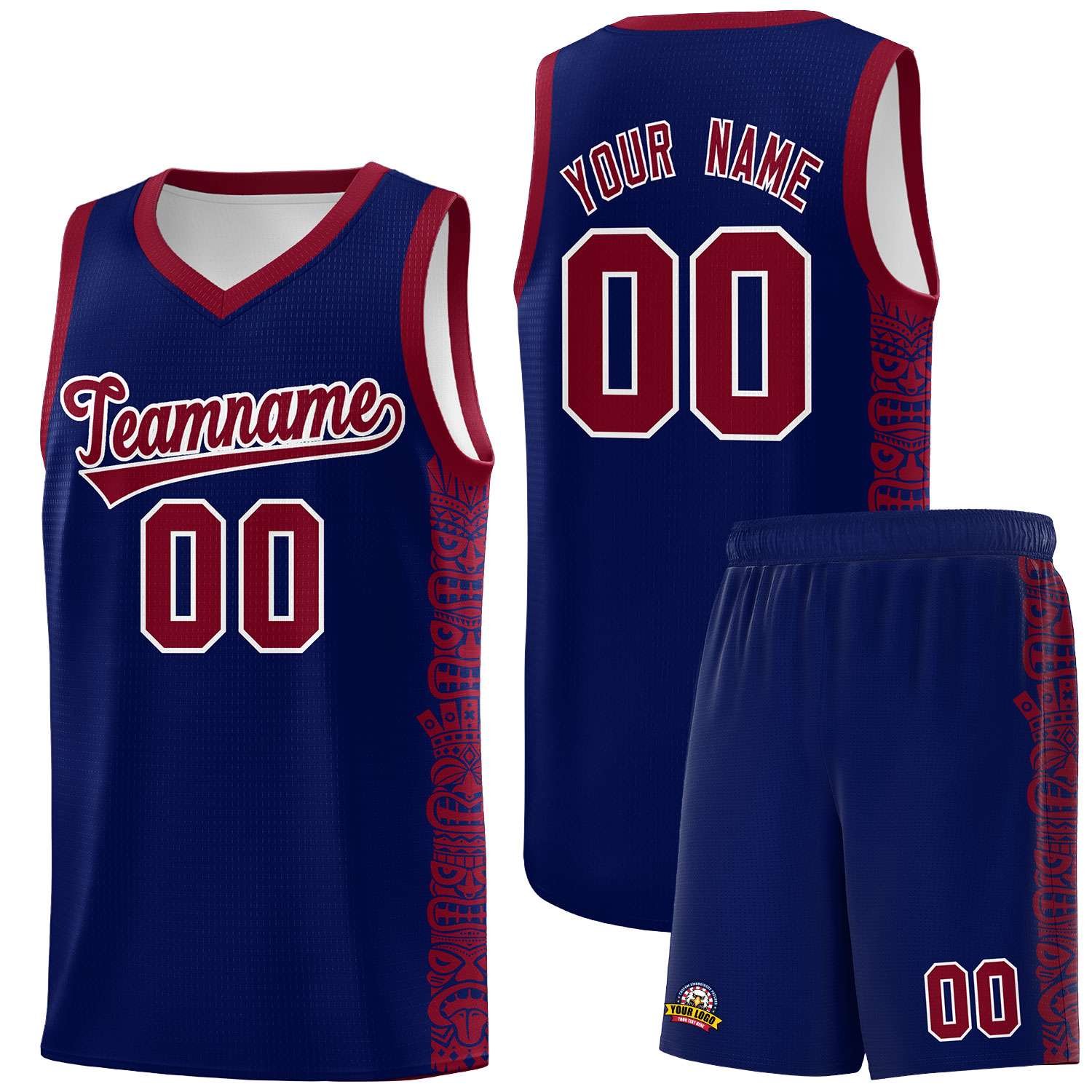 Custom Navy Crimson Personalized Indians Pattern Sets Sports Uniform Basketball Jersey