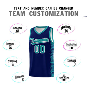 Custom Navy Aqua Personalized Indians Pattern Sets Sports Uniform Basketball Jersey