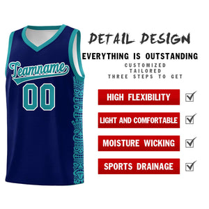 Custom Navy Aqua Personalized Indians Pattern Sets Sports Uniform Basketball Jersey