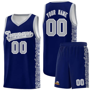 Custom Navy Gray Personalized Indians Pattern Sets Sports Uniform Basketball Jersey