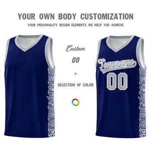 Custom Navy Gray Personalized Indians Pattern Sets Sports Uniform Basketball Jersey