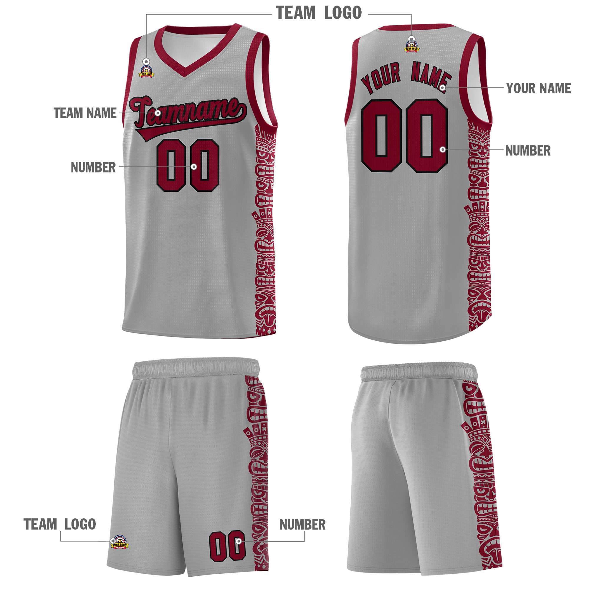 Custom Gray Crimson Personalized Indians Pattern Sets Sports Uniform Basketball Jersey