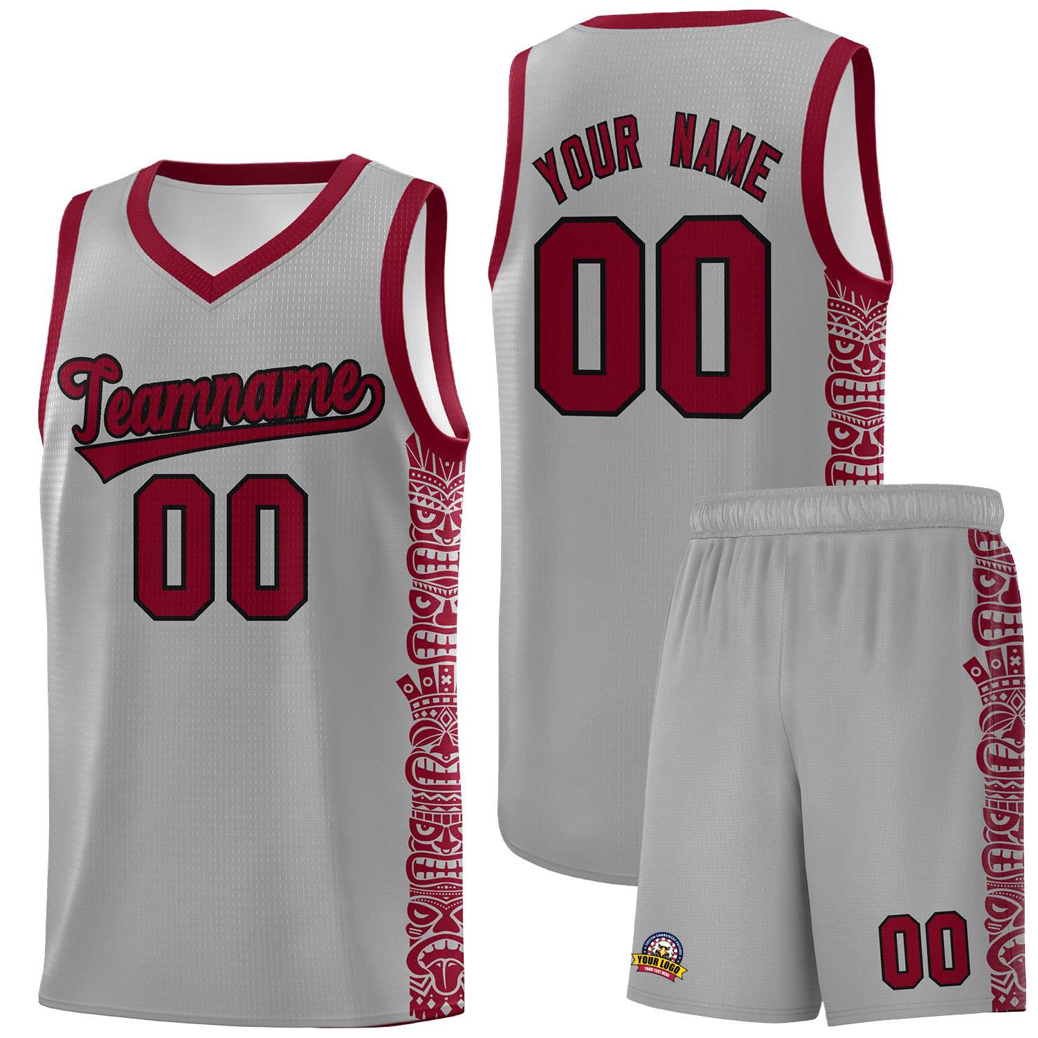 Custom Gray Crimson Personalized Indians Pattern Sets Sports Uniform Basketball Jersey