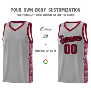 Custom Gray Crimson Personalized Indians Pattern Sets Sports Uniform Basketball Jersey