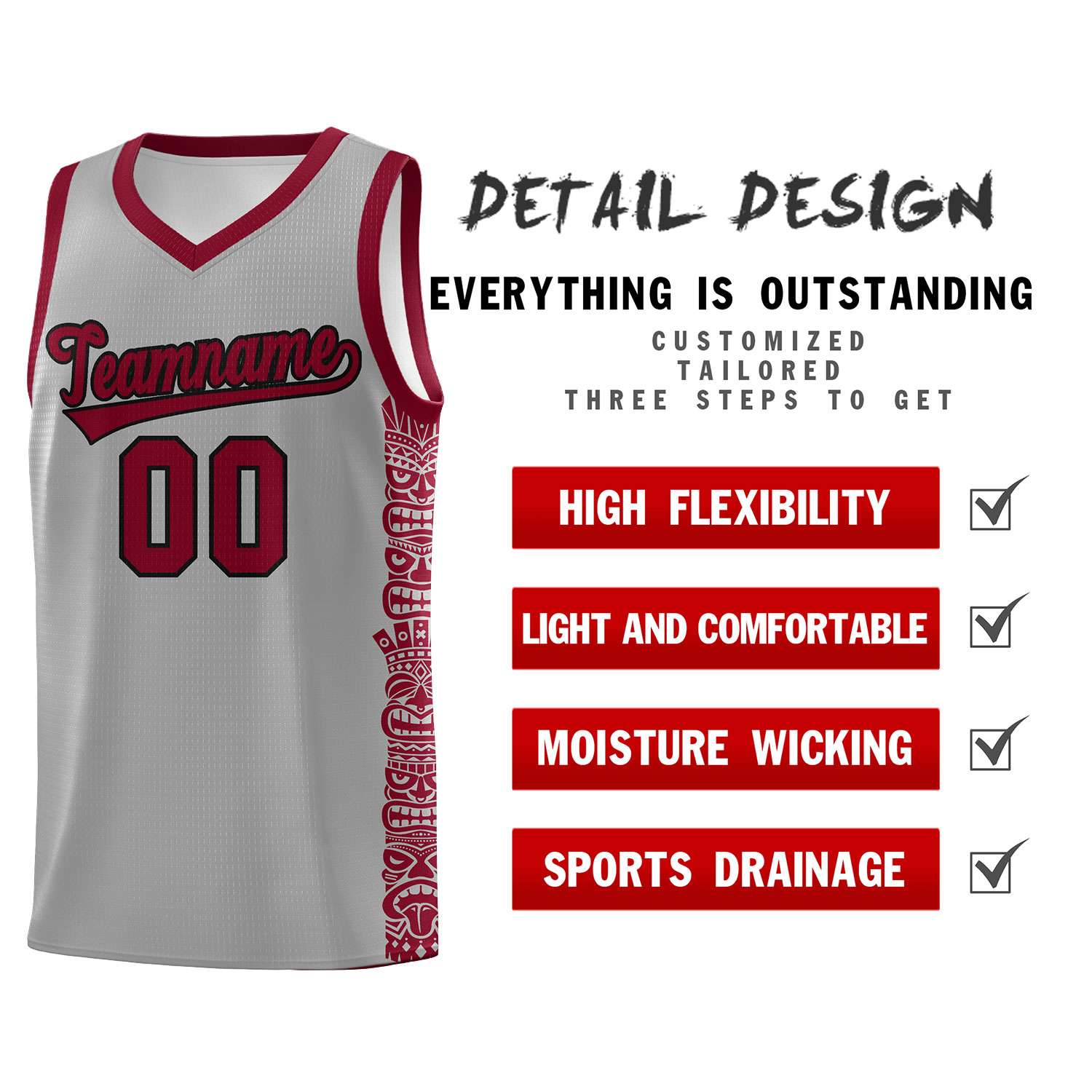 Custom Gray Crimson Personalized Indians Pattern Sets Sports Uniform Basketball Jersey