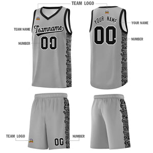 Custom Gray Black Personalized Indians Pattern Sets Sports Uniform Basketball Jersey