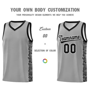 Custom Gray Black Personalized Indians Pattern Sets Sports Uniform Basketball Jersey