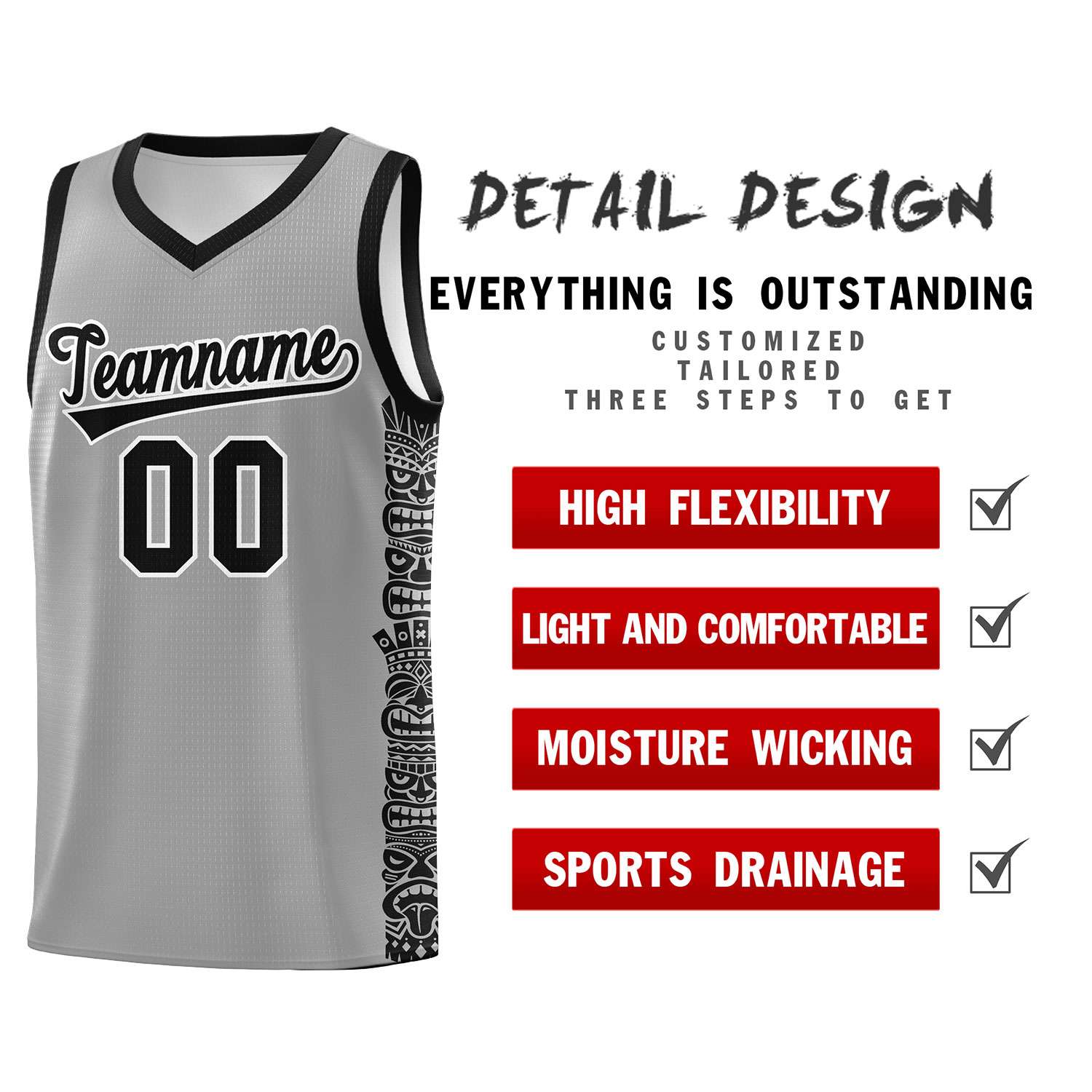 Custom Gray Black Personalized Indians Pattern Sets Sports Uniform Basketball Jersey