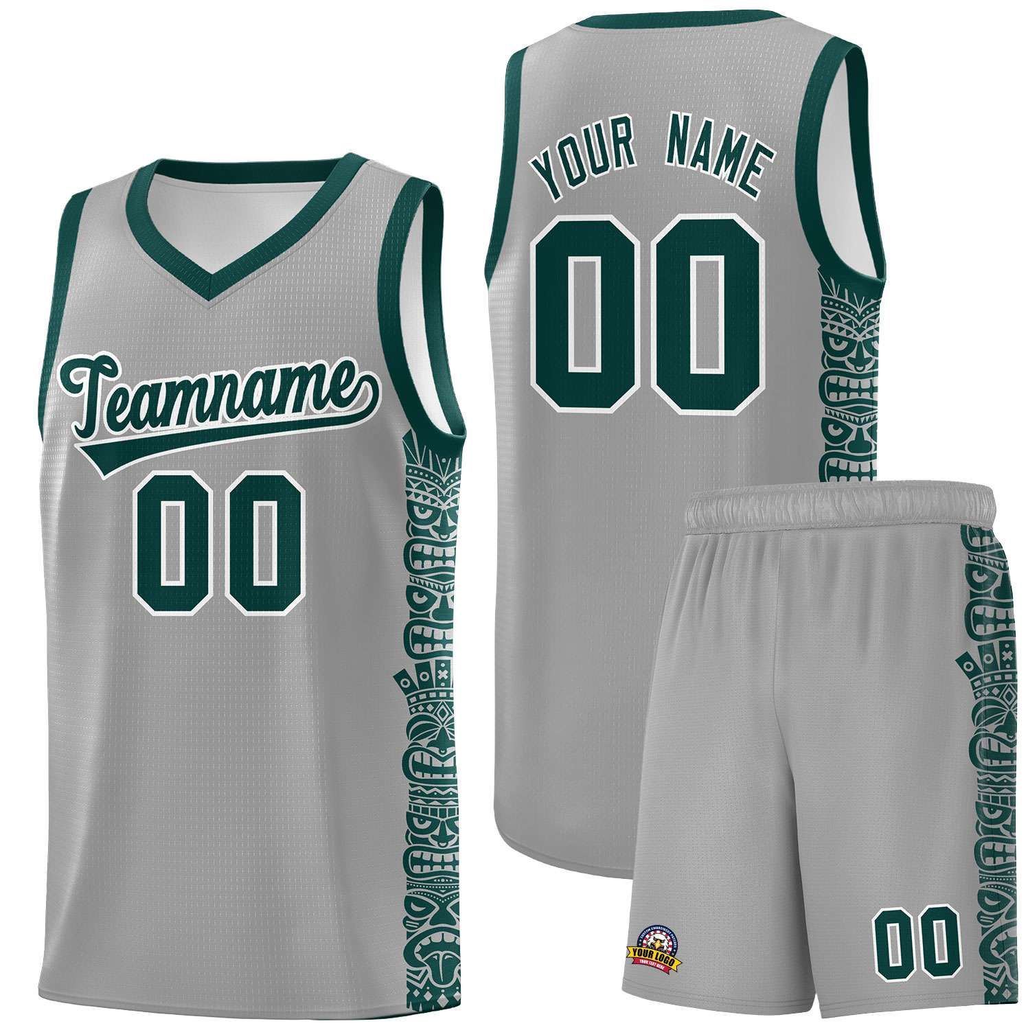 Custom Gray Midnight Green Personalized Indians Pattern Sets Sports Uniform Basketball Jersey