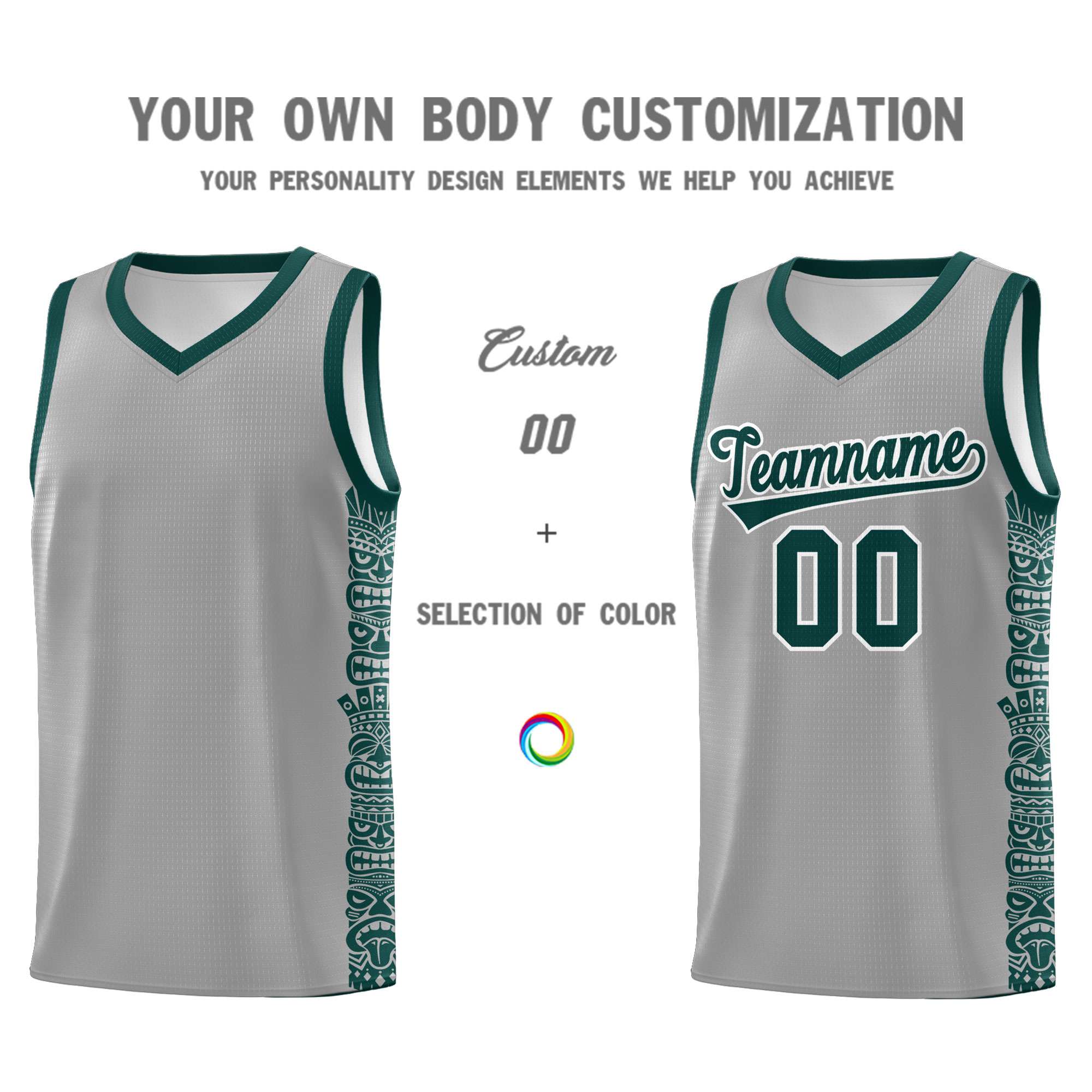 Custom Gray Midnight Green Personalized Indians Pattern Sets Sports Uniform Basketball Jersey