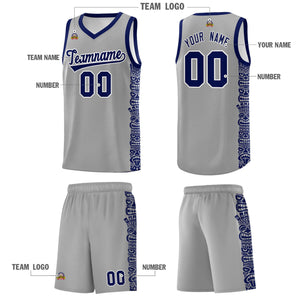 Custom Gray Royal Personalized Indians Pattern Sets Sports Uniform Basketball Jersey