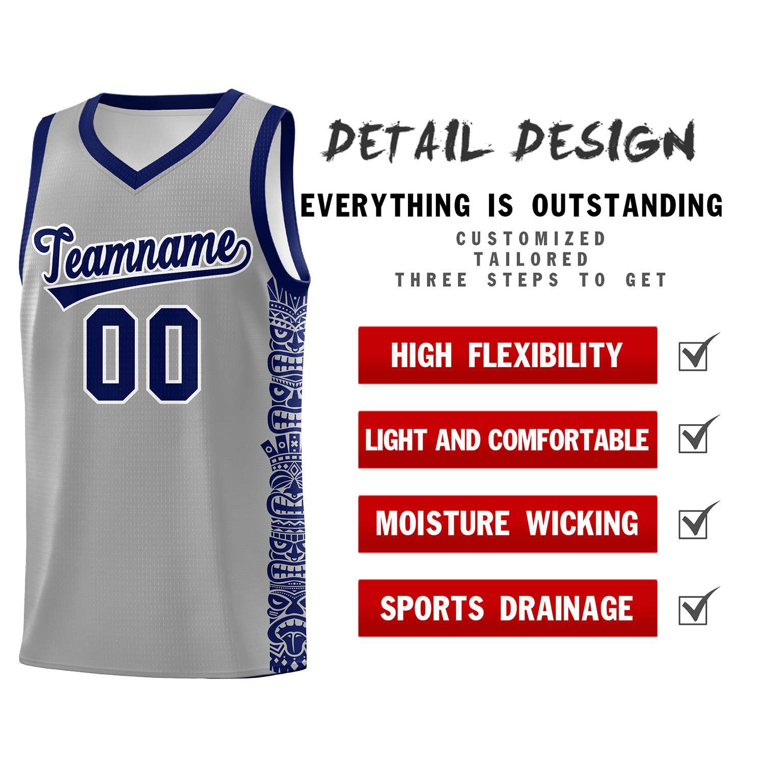 Custom Gray Royal Personalized Indians Pattern Sets Sports Uniform Basketball Jersey