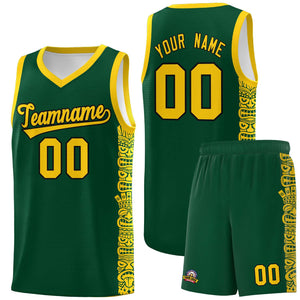 Custom Green Gold Personalized Indians Pattern Sets Sports Uniform Basketball Jersey