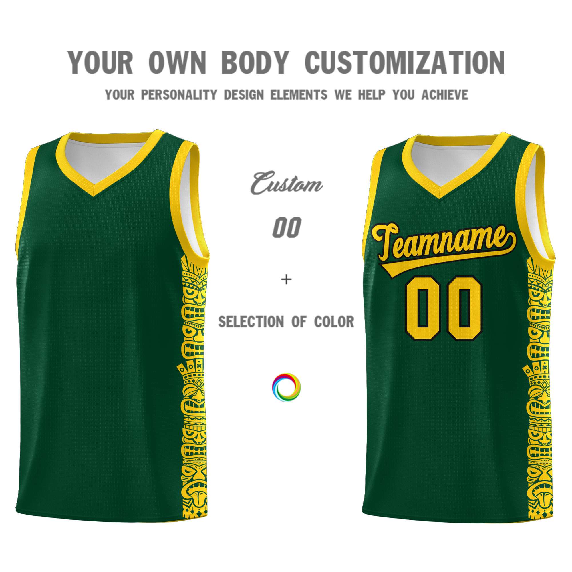 Custom Green Gold Personalized Indians Pattern Sets Sports Uniform Basketball Jersey