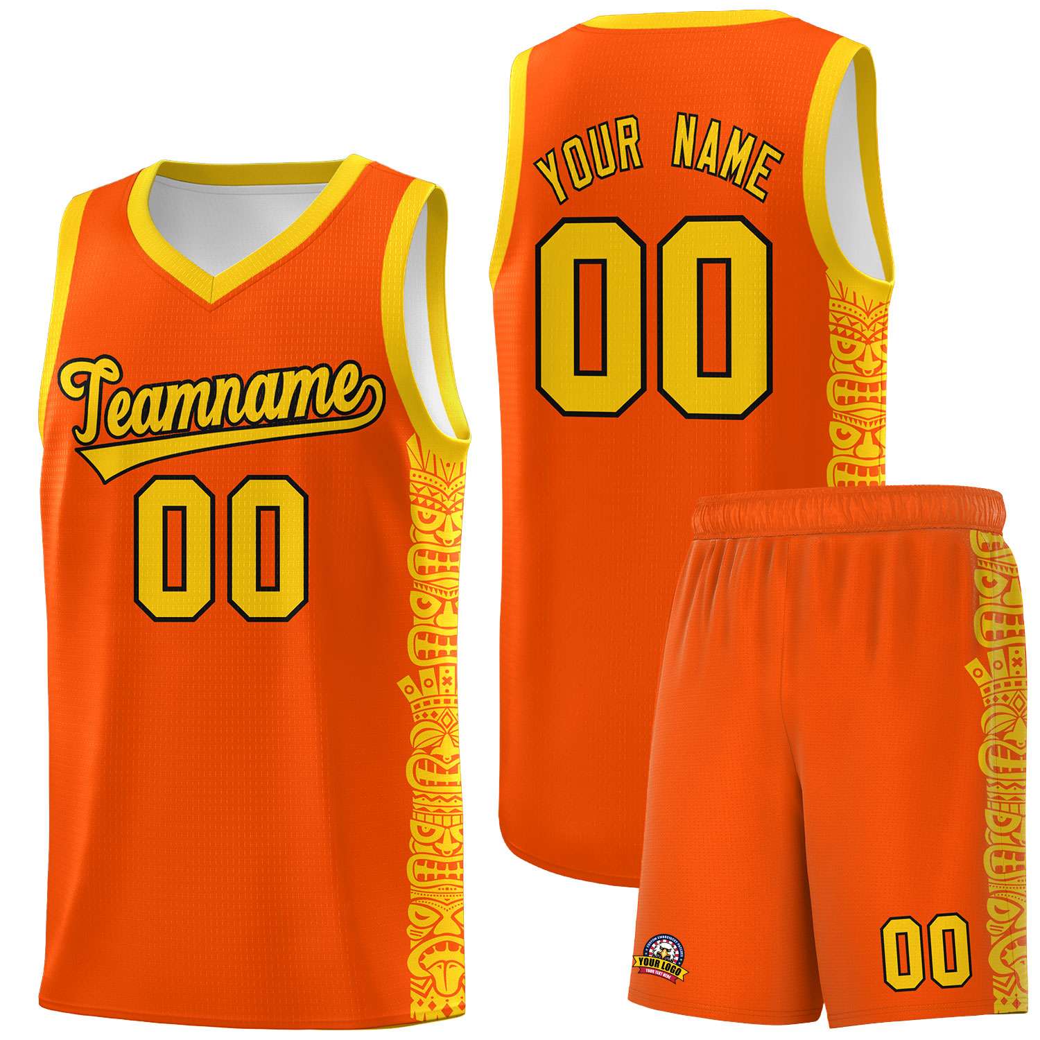 Custom Orange Gold Personalized Indians Pattern Sets Sports Uniform Basketball Jersey