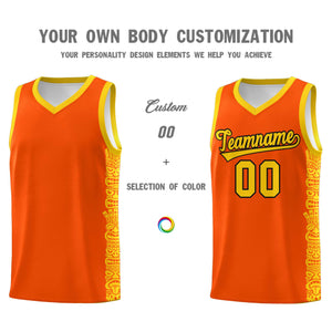 Custom Orange Gold Personalized Indians Pattern Sets Sports Uniform Basketball Jersey