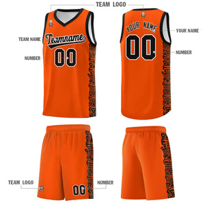 Custom Orange Black Personalized Indians Pattern Sets Sports Uniform Basketball Jersey