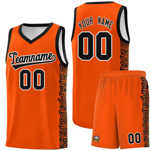 Custom Orange Black Personalized Indians Pattern Sets Sports Uniform Basketball Jersey