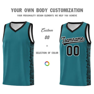 Custom Aqua Black Personalized Indians Pattern Sets Sports Uniform Basketball Jersey