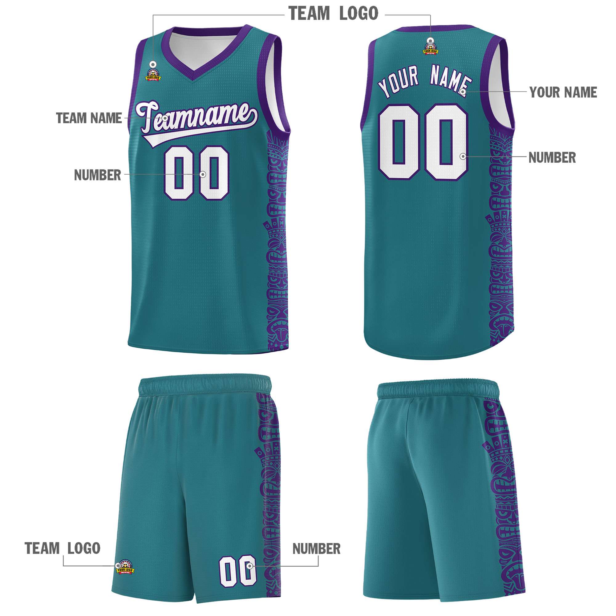 Custom Aqua Purple Personalized Indians Pattern Sets Sports Uniform Basketball Jersey