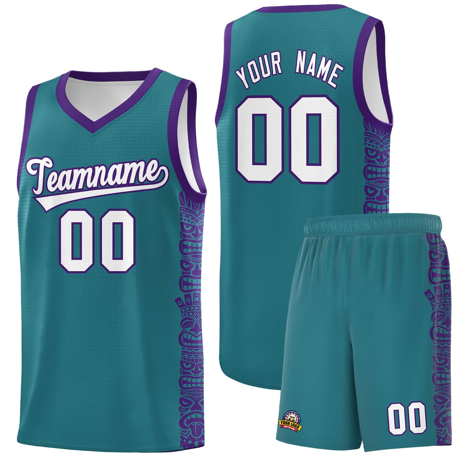 Custom Aqua Purple Personalized Indians Pattern Sets Sports Uniform Basketball Jersey