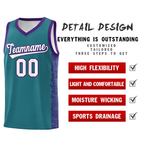 Custom Aqua Purple Personalized Indians Pattern Sets Sports Uniform Basketball Jersey