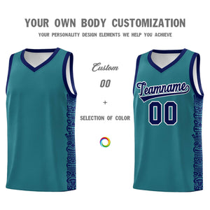 Custom Aqua Navy Personalized Indians Pattern Sets Sports Uniform Basketball Jersey