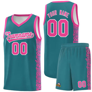 Custom Aqua Pink Personalized Indians Pattern Sets Sports Uniform Basketball Jersey