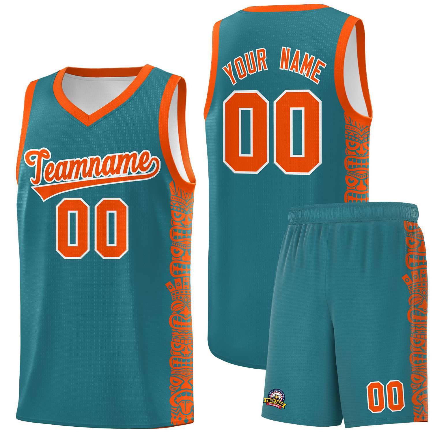 Custom Aqua Orange Personalized Indians Pattern Sets Sports Uniform Basketball Jersey