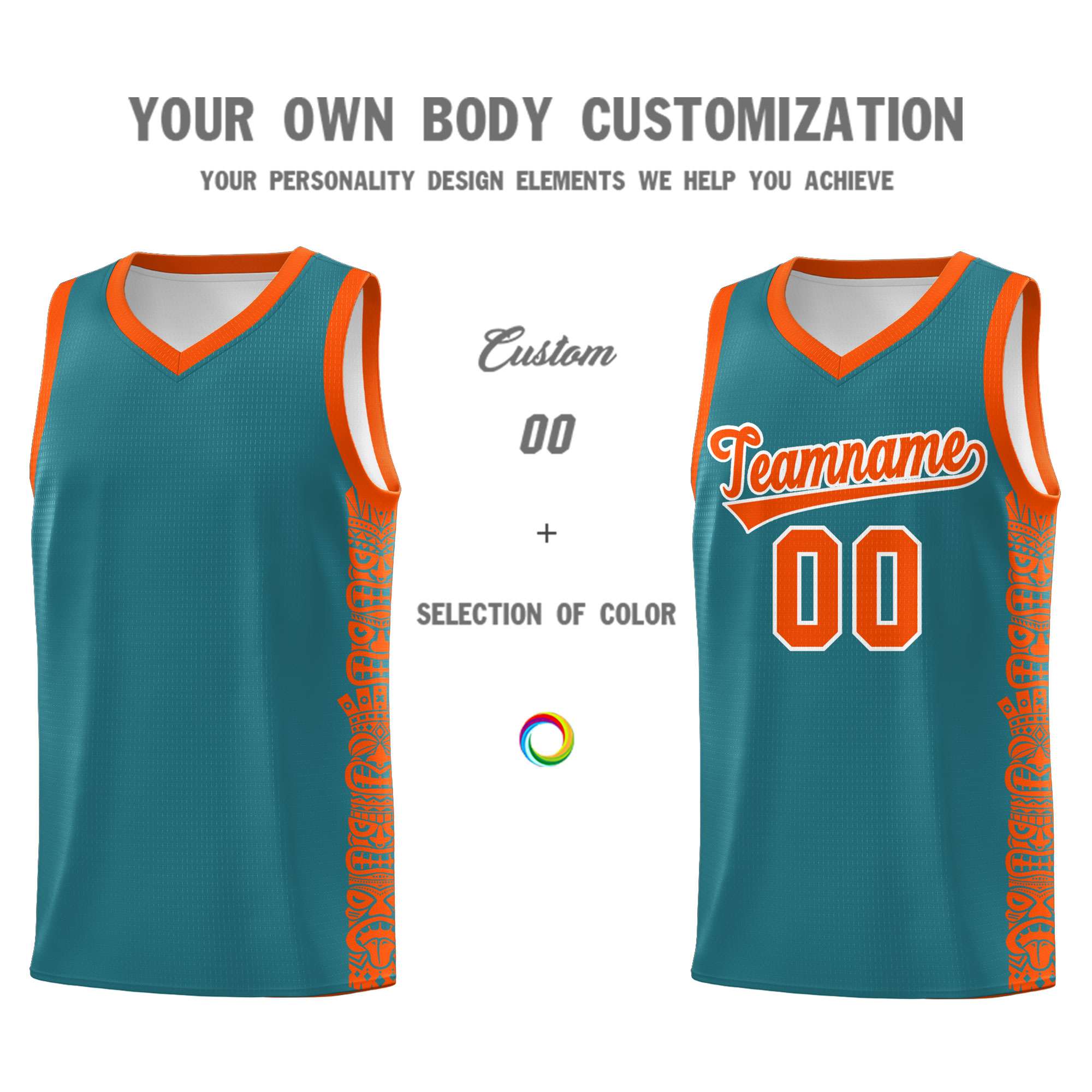 Custom Aqua Orange Personalized Indians Pattern Sets Sports Uniform Basketball Jersey