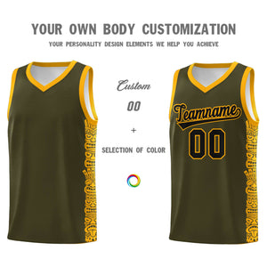 Custom Olive Yellow Personalized Indians Pattern Sets Sports Uniform Basketball Jersey