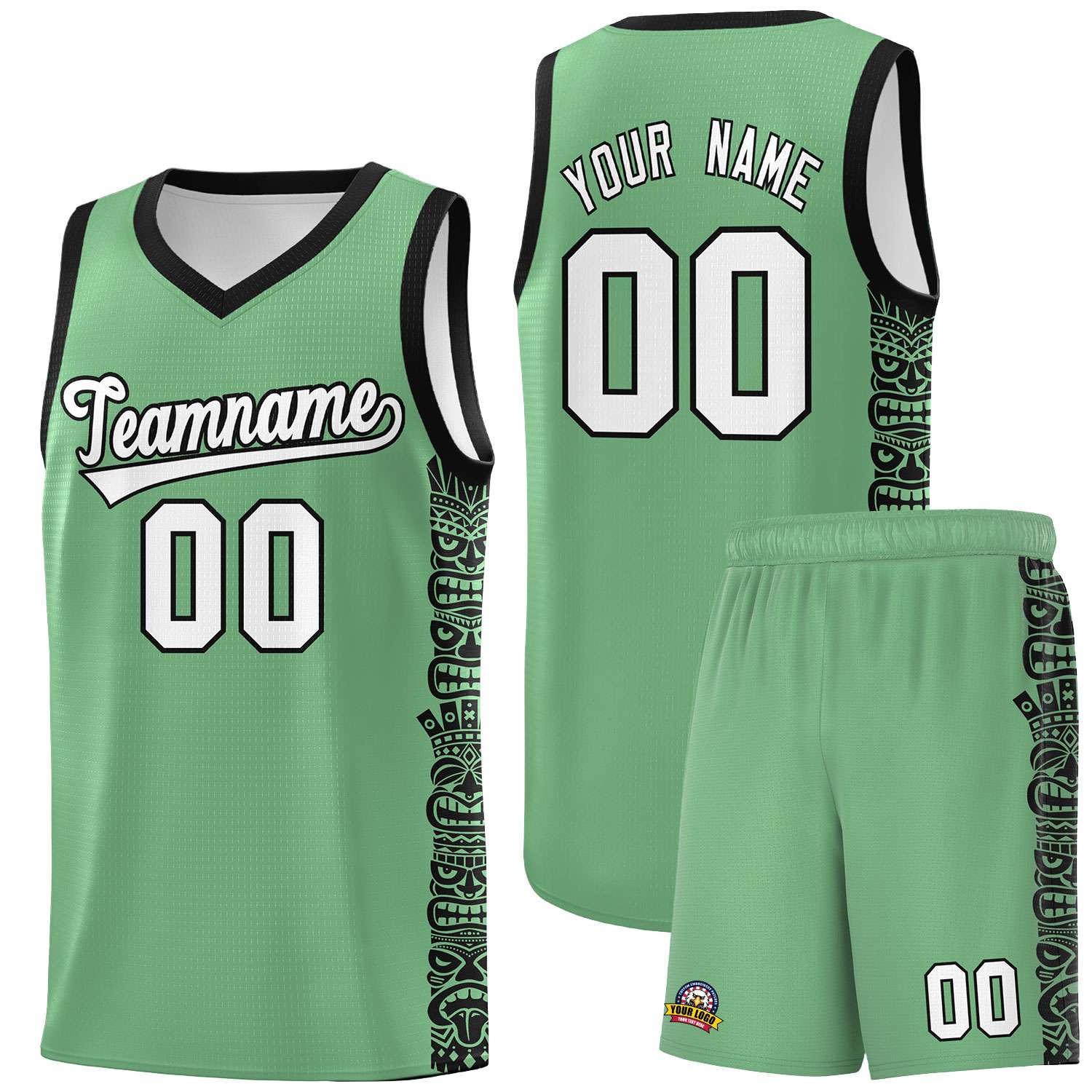 Custom Green Black Personalized Indians Pattern Sets Sports Uniform Basketball Jersey