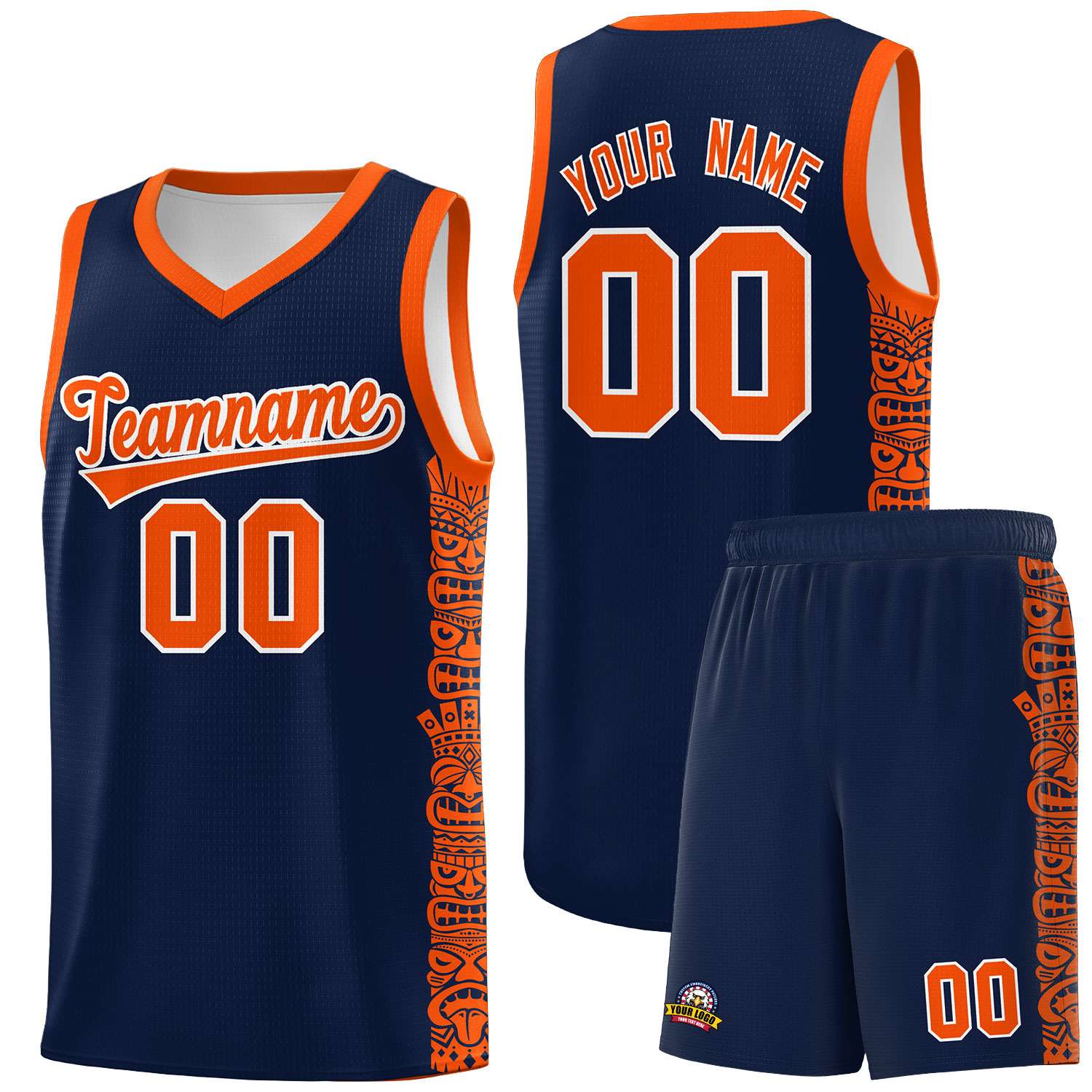 Custom Navy Orange Personalized Indians Pattern Sets Sports Uniform Basketball Jersey