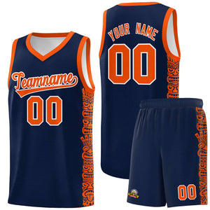 Custom Navy Orange Personalized Indians Pattern Sets Sports Uniform Basketball Jersey