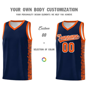 Custom Navy Orange Personalized Indians Pattern Sets Sports Uniform Basketball Jersey