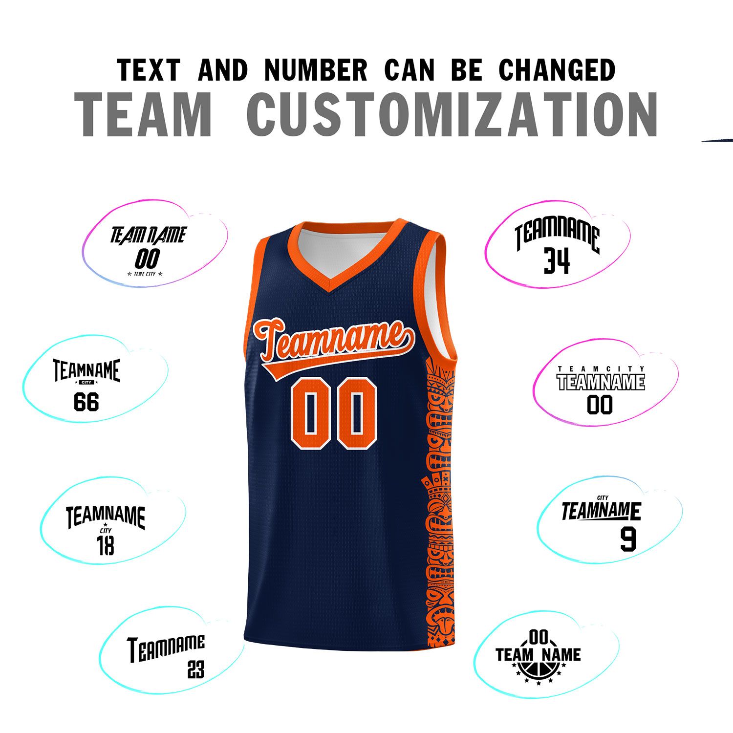 Custom Navy Orange Personalized Indians Pattern Sets Sports Uniform Basketball Jersey