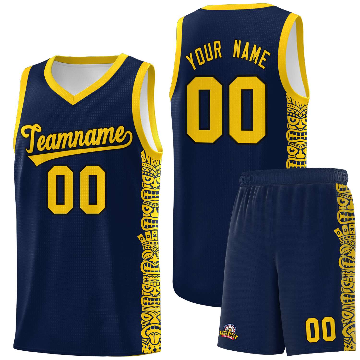 Custom Navy Gold Personalized Indians Pattern Sets Sports Uniform Basketball Jersey