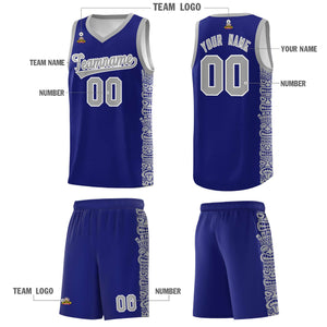 Custom Royal Gray Personalized Indians Pattern Sets Sports Uniform Basketball Jersey