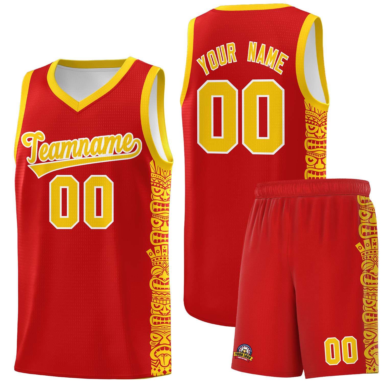 Custom Red Gold Personalized Indians Pattern Sets Sports Uniform Basketball Jersey