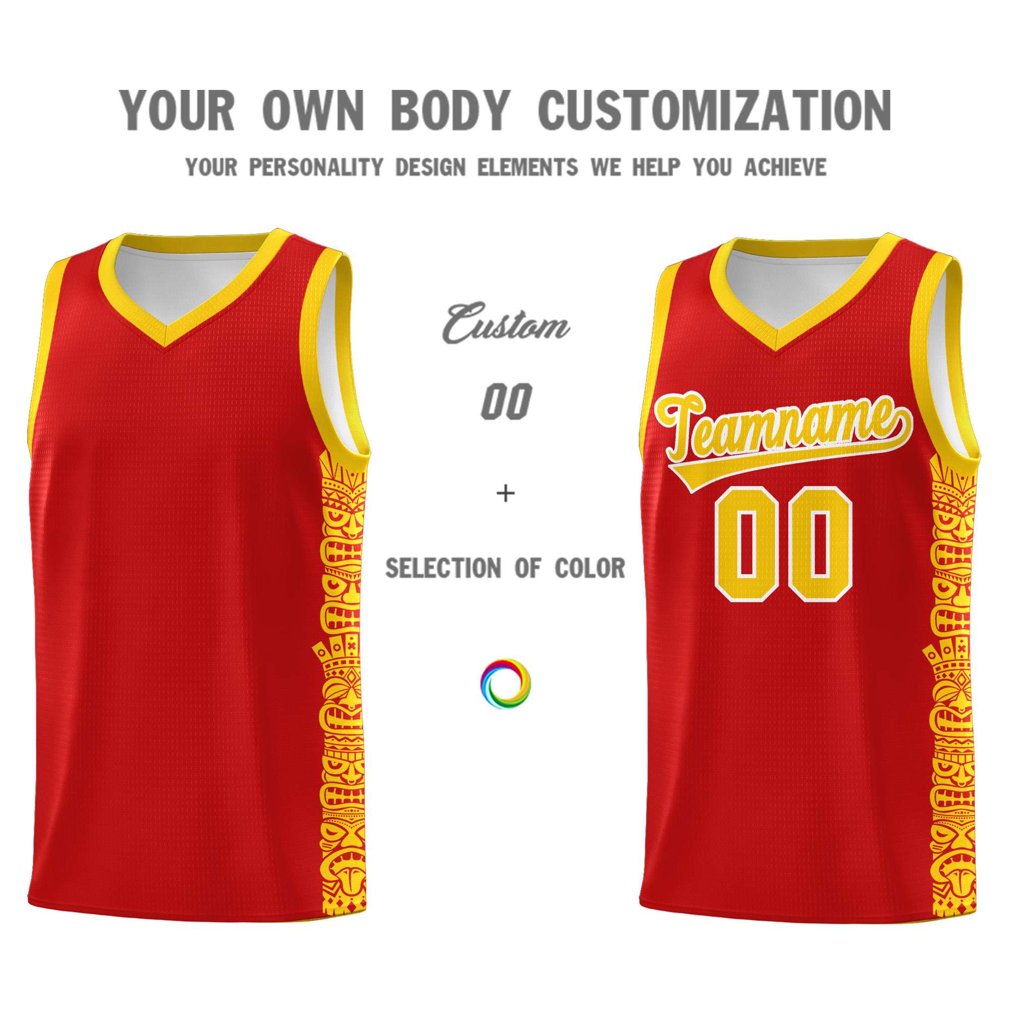 Custom Red Gold Personalized Indians Pattern Sets Sports Uniform Basketball Jersey