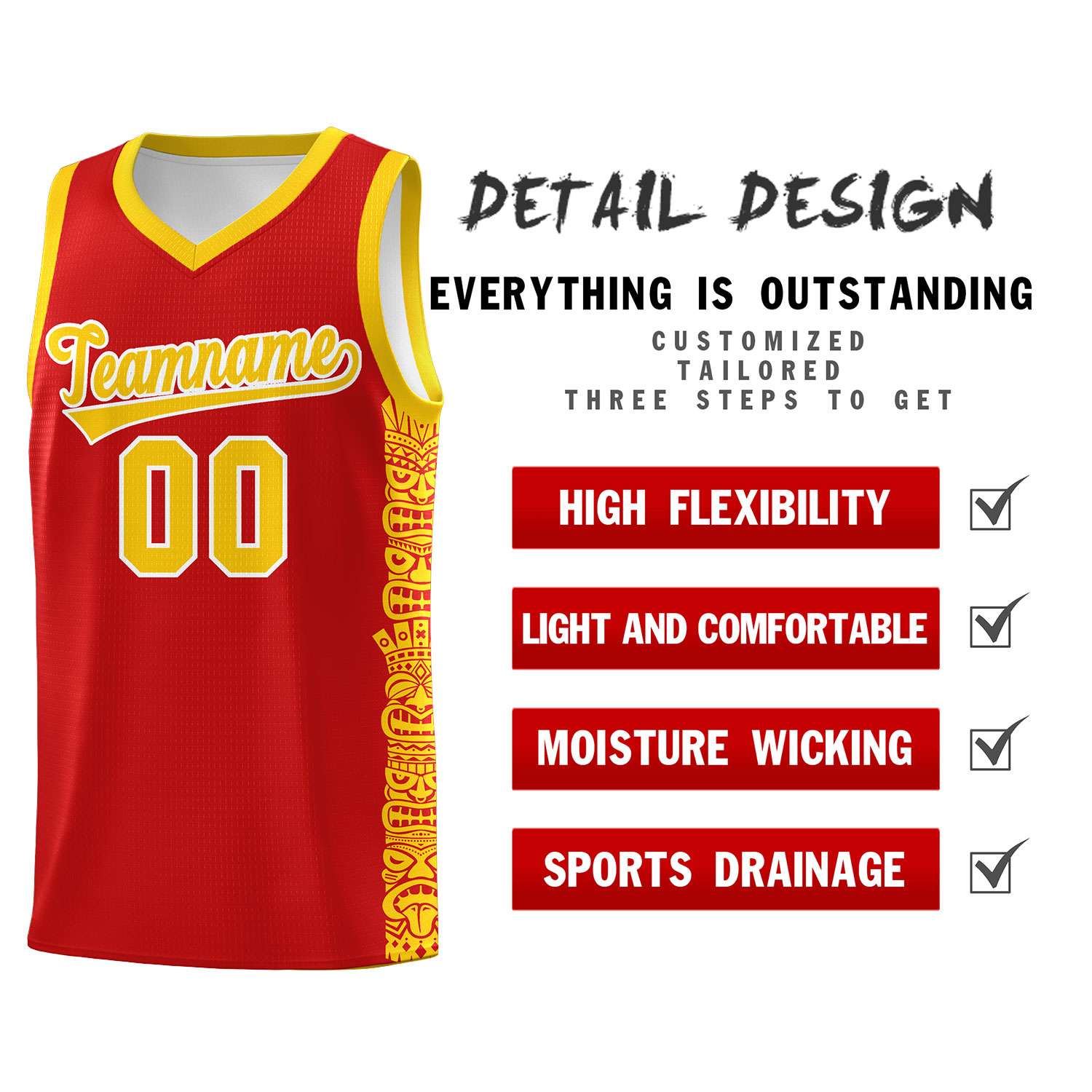 Custom Red Gold Personalized Indians Pattern Sets Sports Uniform Basketball Jersey