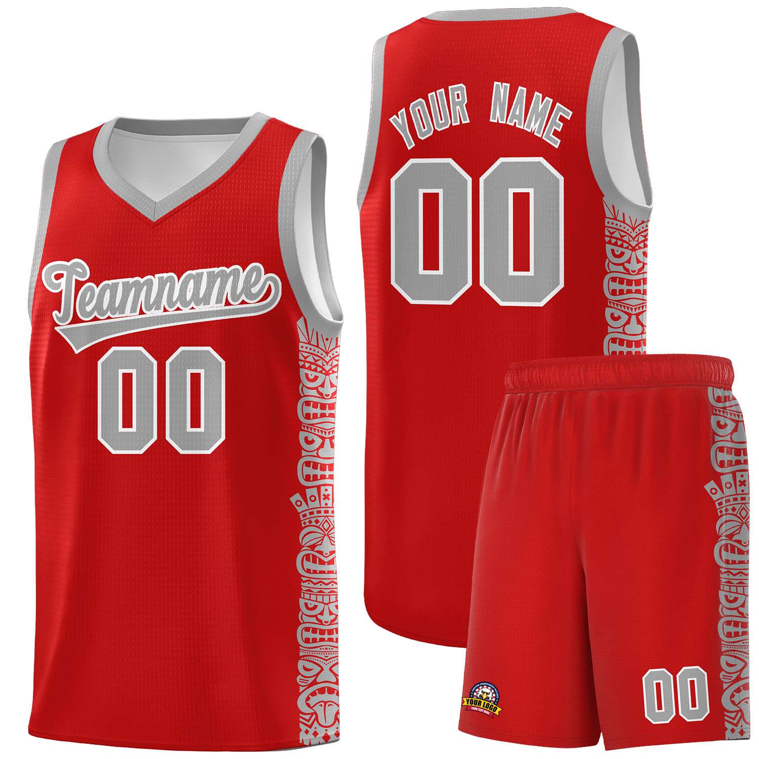 Custom Red Gray Personalized Indians Pattern Sets Sports Uniform Basketball Jersey