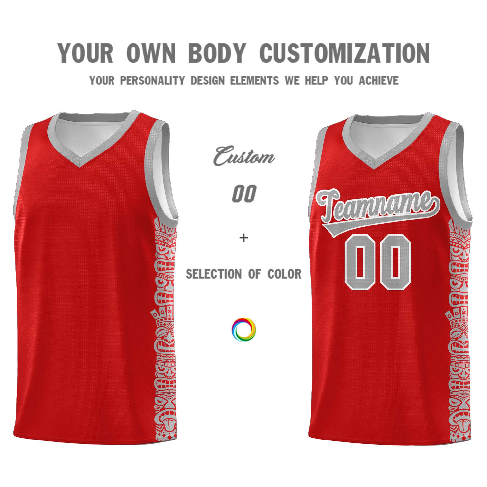 Custom Red Gray Personalized Indians Pattern Sets Sports Uniform Basketball Jersey