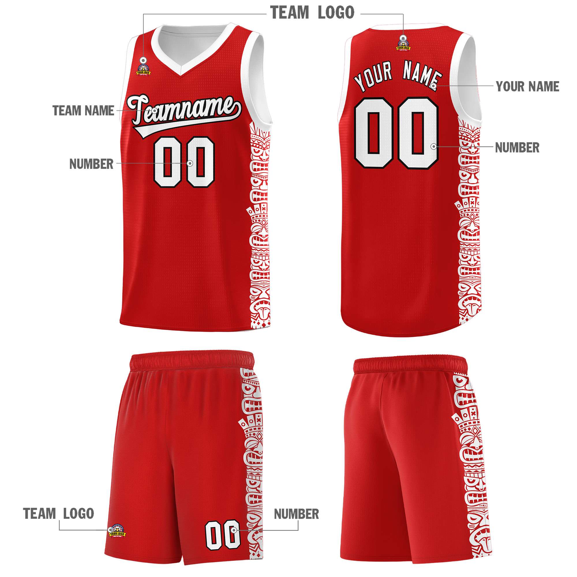 Custom Red White Personalized Indians Pattern Sets Sports Uniform Basketball Jersey