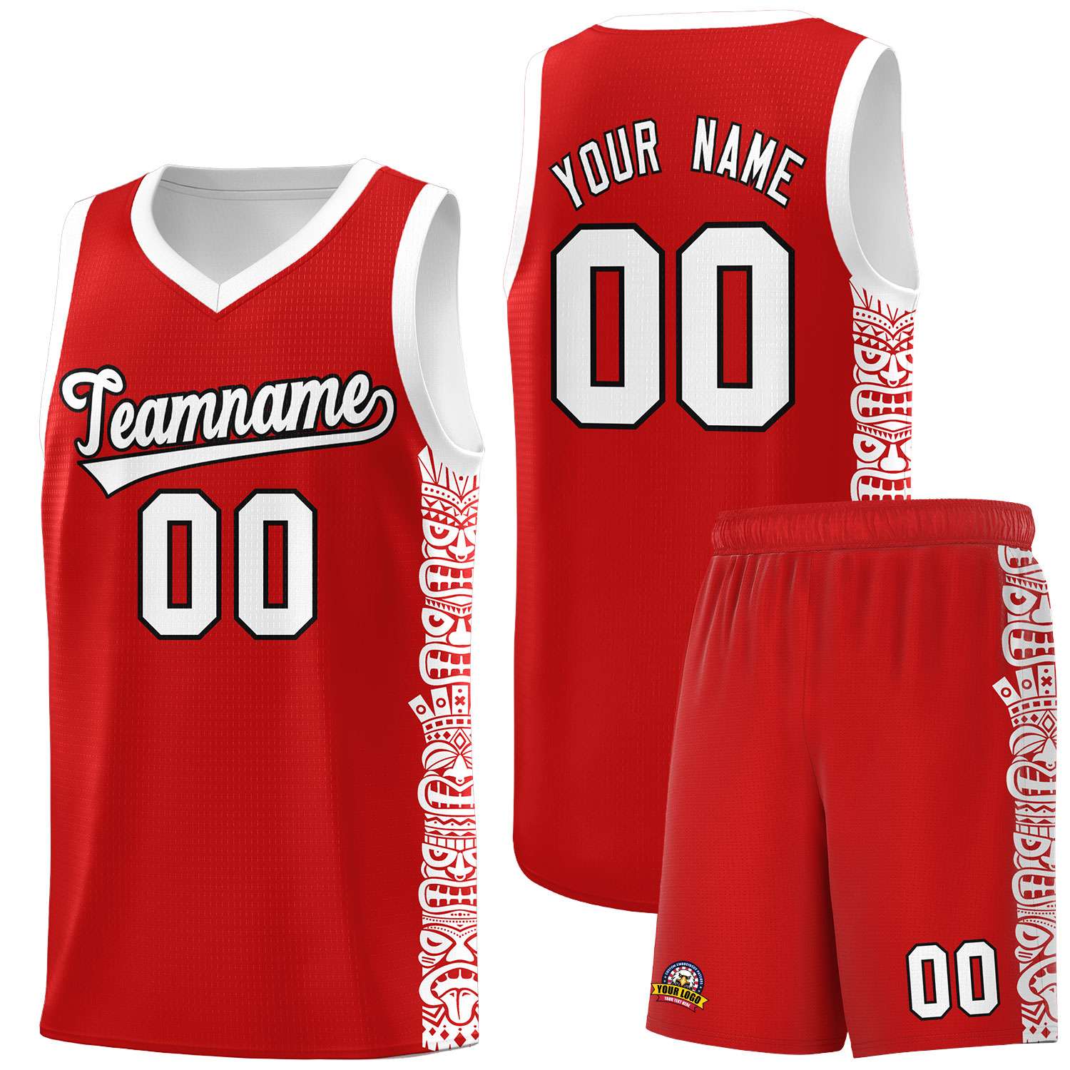 Custom Red White Personalized Indians Pattern Sets Sports Uniform Basketball Jersey